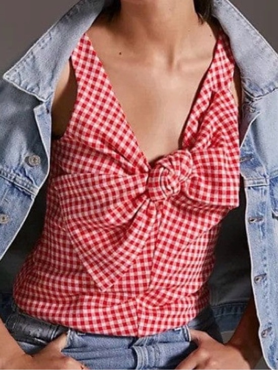 Anthropologie Tops - Anthropologie Eva Franco Gingham Top Bow Detail NWT
